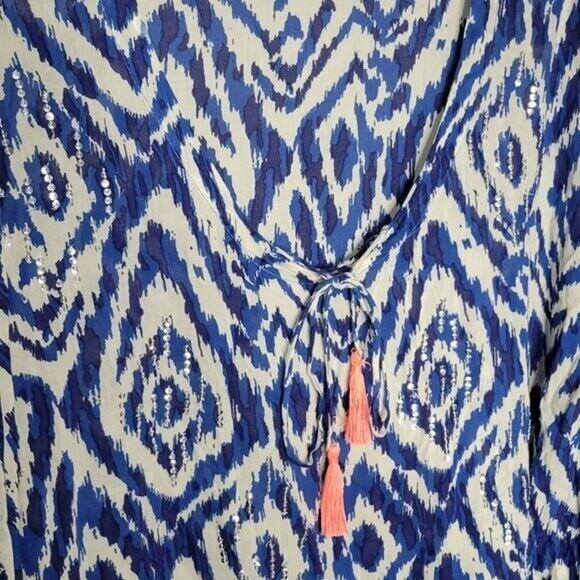 Beth & Tracie Blue & White Ruffle Trim Sequined Swim Coverup Women's XS - Picture 3 of 7
